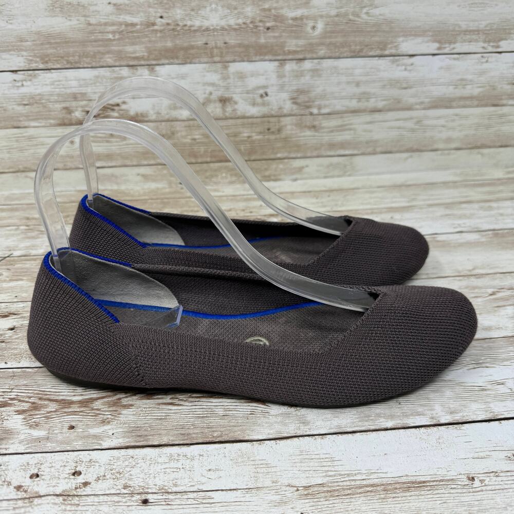 Rothy's Charcoal Knit Ballet Flats with Blue Trim